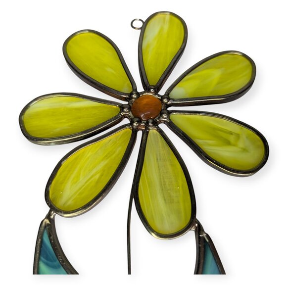 Stained Leaded Glass Yellow Daisy Flower 8" - Picture 2 of 8